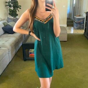 Green V-Neck Mini Dress